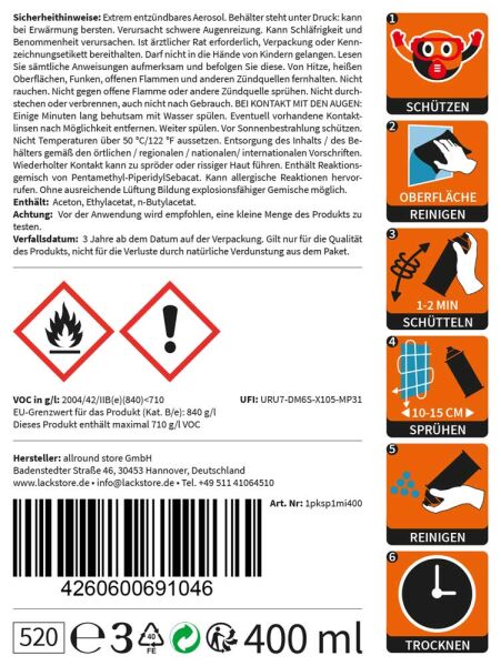 Klarlack Spray Glänzend 1x 400ml Schnelltrocknend Acryl Sprühlack