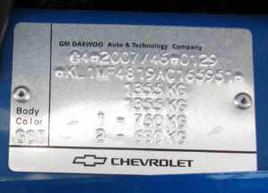 Chevrolet Farbplakette